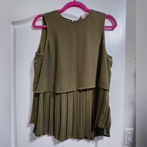 BRAND NEW army green Michael Kors beaded layered top, Medium
